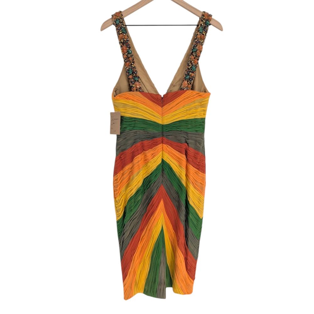 Mandalay Multi Silk Beaded Rainbow Chevron Cocktail Dress Size 10 - Picture 4 of 7